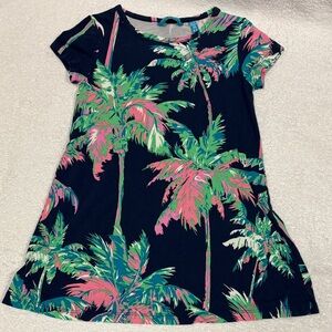 Tori Richard Honolulu tshirt Dress with Pink and Green Palm Design girls xs 4/5